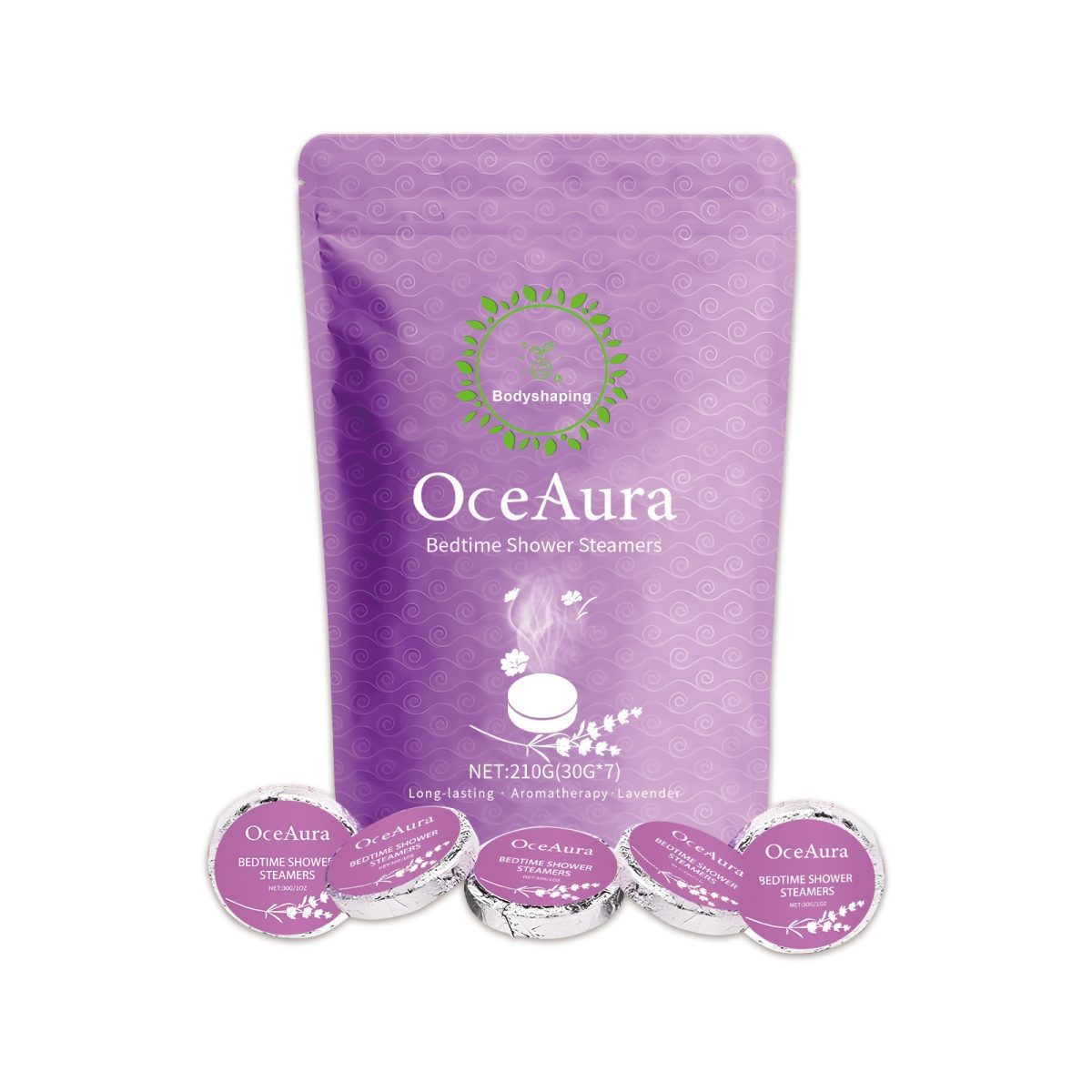 Shower aromatherapy tablets dissolving under warm water Relaxing shower with lavender aromatherapy steam