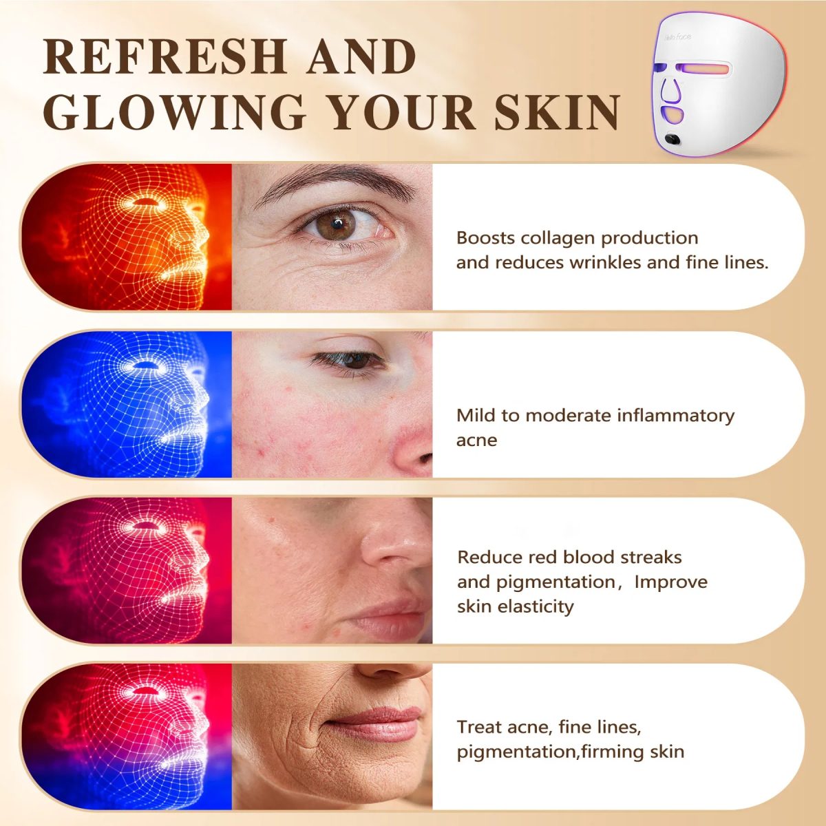LED Face Mask for anti-aging, acne, and collagen boosting treatment