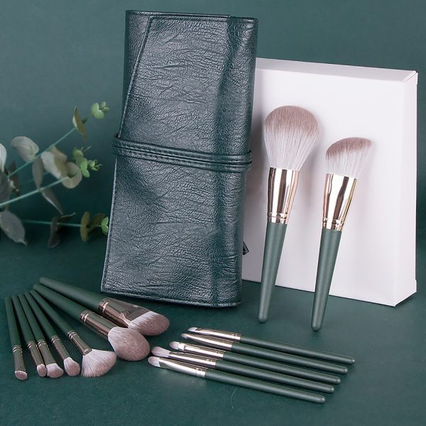 Green 14-Piece Makeup Brush Set with Bag