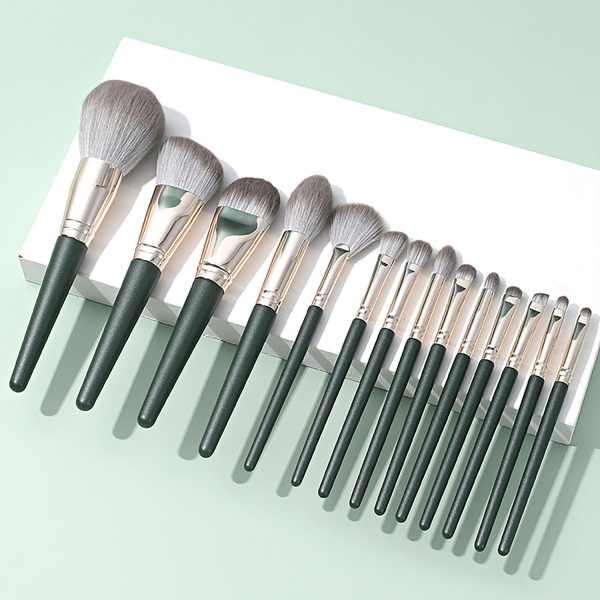 Green makeup brush set with soft bristles for flawless blending