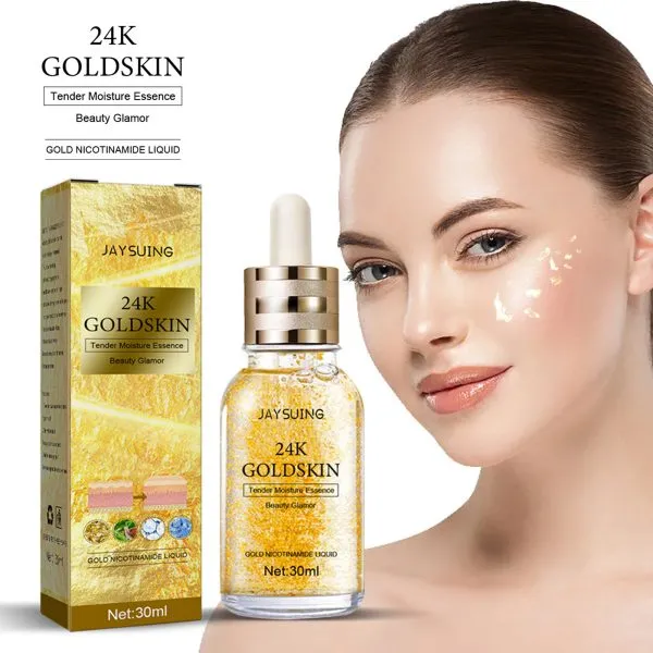 24K Gold Collagen Serum bottle with dropper on white background