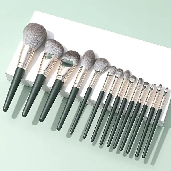 Green makeup brush set with soft bristles for flawless blending